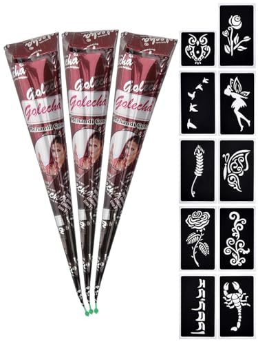 Henna Tattoo Farbe Elander – 3x Temporäre Tattoos und 10x Schablonen