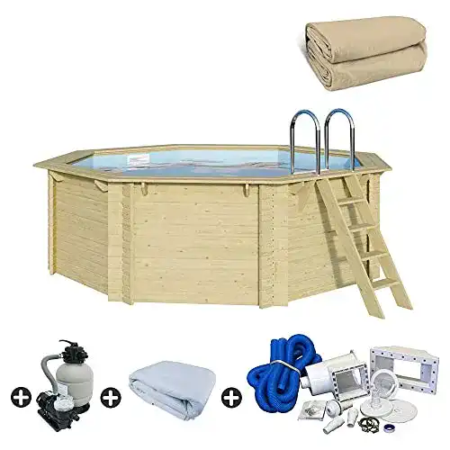 Holzpool Trendpool Achteck 400 x 400 x 124 cm mit Innenhülle