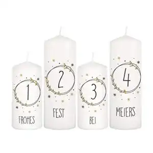 Adventskerzen Set mit Aufdruck, 4 Stück für Adventskranz