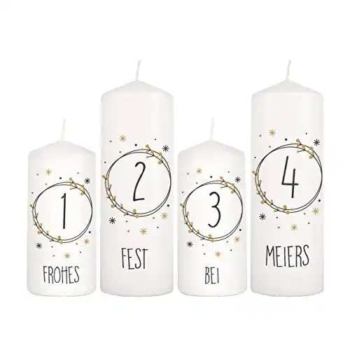 Adventskerzen Set mit Aufdruck, 4 Stück für Adventskranz