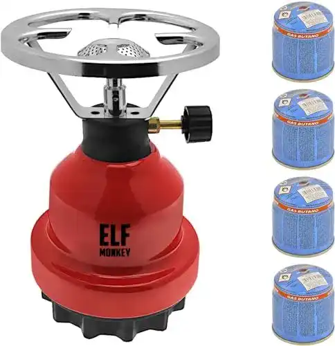 Gaskocher Elfmonkey Campingkocher E190 Set Metall und Stechgaskartuschen