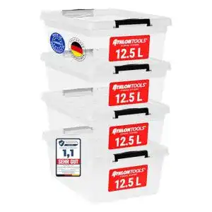Stapelboxen Athlon Tools 4 x 12,5 L Aufbewahrungsboxen mit Deckel