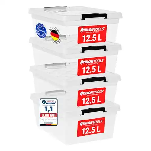 Stapelboxen Athlon Tools 4 x 12,5 L Aufbewahrungsboxen mit Deckel