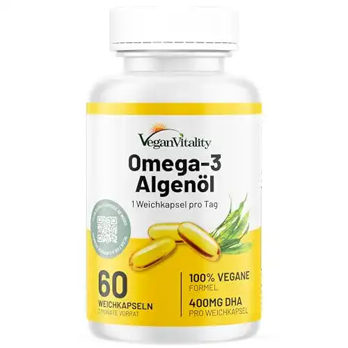Algenöl Vegan Vitality Omega 3 mit 400 mg DHA pro Kapsel