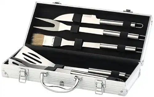 Grillkoffer mit Edelstahl-Grillbesteck im Aluminium-Koffer