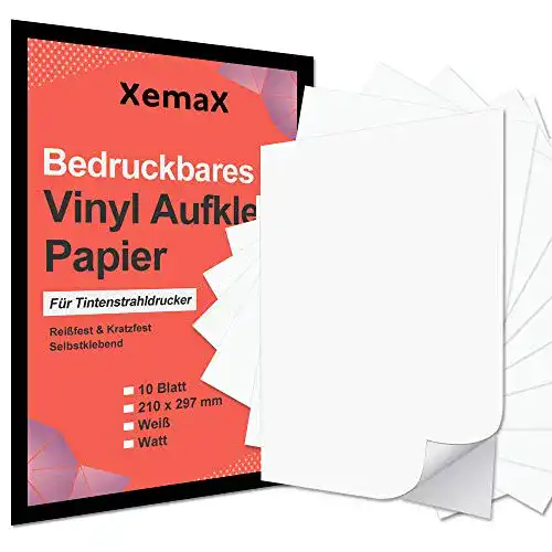 Xemax Sticker-Papier 10 Blatt bedruckbares Vinyl A4 für Tintenstrahldrucker
