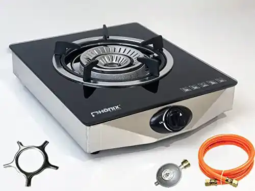 Gaskocher 1-flammig PS-1 mit Zündsicherung und Gasschlauch-Set