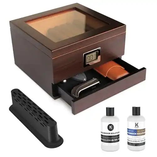 Humidor mit digitalem Hygrometer und Glasdeckel in Kirschholz-Optik