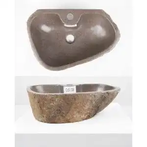 Naturstein Waschbecken 50 cm oval mit Hahnloch für Bad und Garten