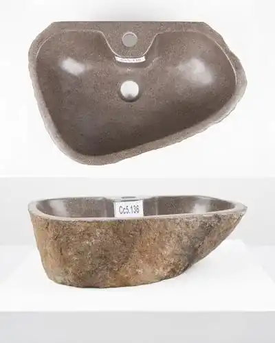 Naturstein Waschbecken 50 cm oval mit Hahnloch für Bad und Garten