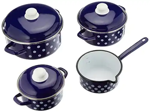 GSW Kochtopf-Set Pünktchen 7-teilig in blau-weiß aus Stahl-Emaille