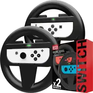 Orzly Lenkrad für Nintendo Switch Doppelpack mit 2 schwarzen Lenkrädern