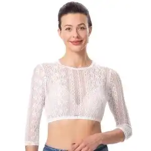 Dirndlbluse von Dirndlwelle in Weiß mit Spitze und 3/4 Ärmeln