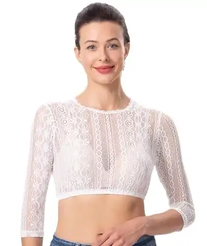 Dirndlbluse von Dirndlwelle in Weiß mit Spitze und 3/4 Ärmeln
