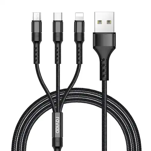 Raviad Multi USB Ladekabel 1,2m 3-in-1 Nylon für verschiedene Geräte