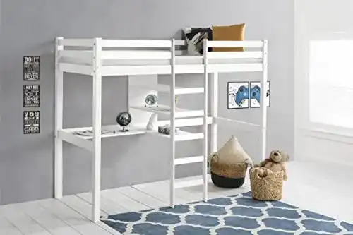 Hochbett mit Schreibtisch für Kinder aus massiver Kiefer 90×200 cm