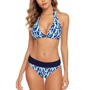 Damen Bikini Set Triangel Badeanzug mit geometrischem Muster in Blau