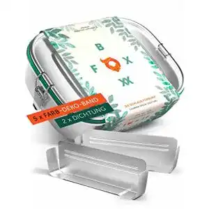 Edelstahl Brotdose FOXBOXX 800ml mit Trennstegen und Deko-Ringen
