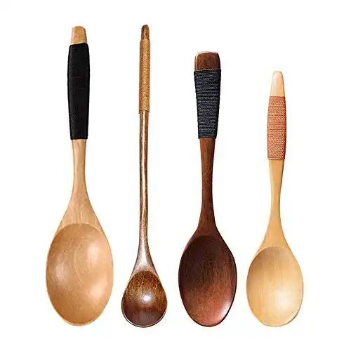 Holzlöffel Set Ekdirect 4 Stück mit langem Griff für Kaffee und Tee