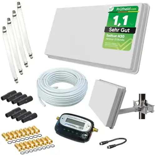 Selfsat H30D4+ Flachantenne Quad mit 50m Kabel Set für 4 Teilnehmer