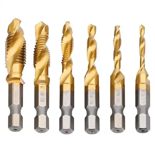JTENG 6-teiliges Kombi Gewindebohrer Set 1/4“ HSS M3-M10