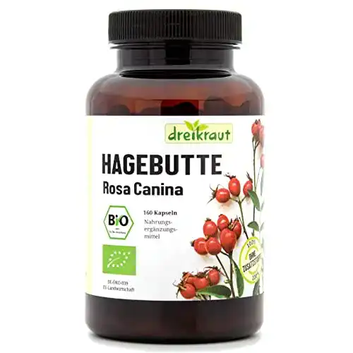Hagebutten Kapseln Bio, 160 Stück, ohne Zusätze, 500mg