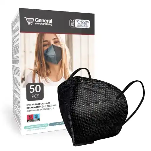 FFP2-Masken Schwarz – 50 Stück Einwegmasken mit 5 Schichten
