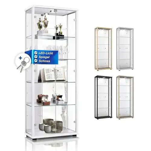 Vitrine K-Möbel 2-türig aus Glas mit LED-Beleuchtung in Weiß