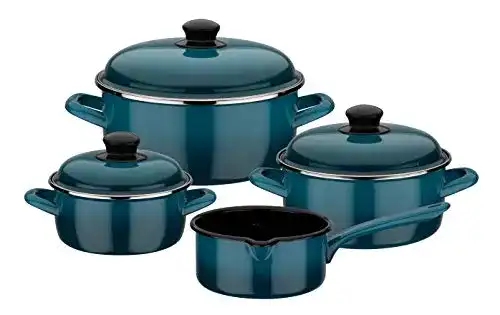 Emaille-Topfset GSW Kochtopf-Set Blue Shadow 7-teilig