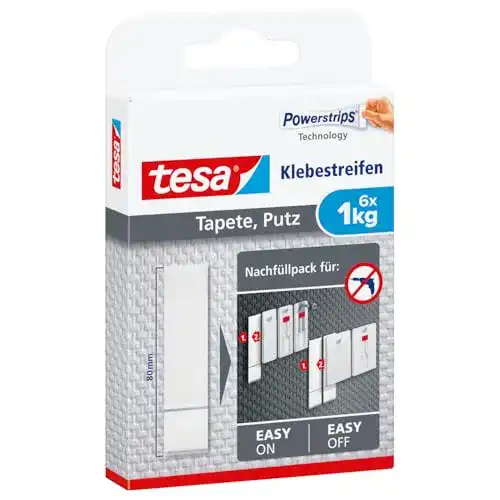 tesa Powerstrips für Tapete und Putz, doppelseitige Klebestreifen