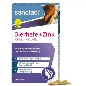 Bierhefe-Tabletten mit Zink von Sanotact 60 Tabletten für Haut, Haare und Nägel