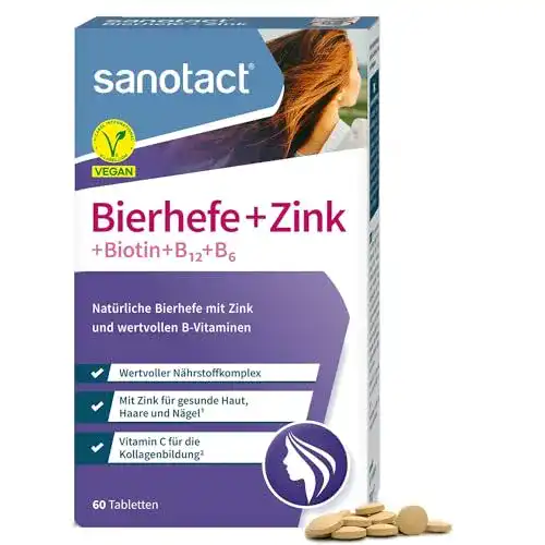 Bierhefe-Tabletten mit Zink von Sanotact 60 Tabletten für Haut, Haare und Nägel