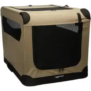 Faltbare Hundebox von Amazon Basics in Beige/Schwarz