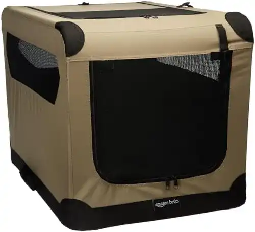 Faltbare Hundebox von Amazon Basics in Beige/Schwarz