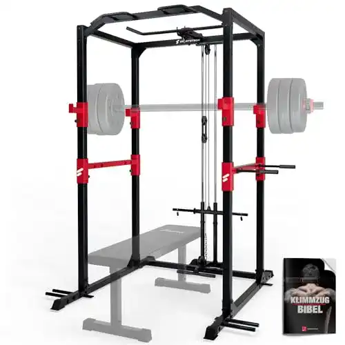 Sportstech Power Rack mit Klimmzugstange und Langhantelablage