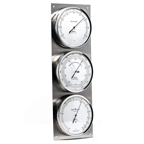Analoge Wetterstation Fischer 829-01 Außenwetterwarte mit Edelstahl-Gehäuse