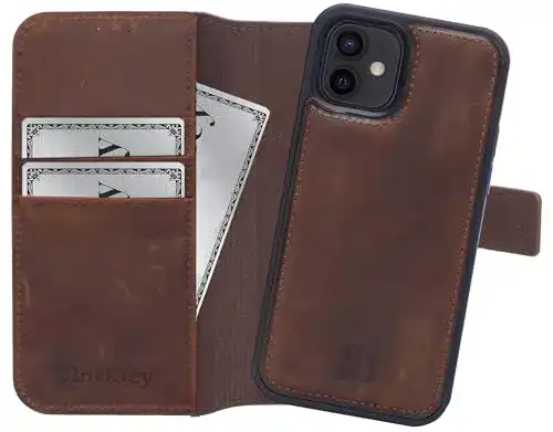 Burkley 2in1 Leder Handytasche für iPhone 12 Mini mit 360° Schutz