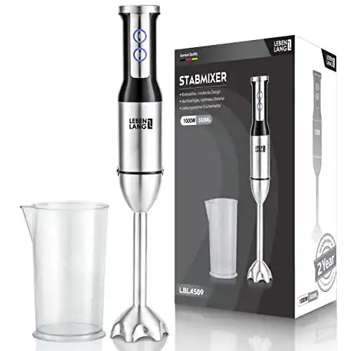 Stabmixer Edelstahl 1000W mit Spritzschutz und 8 Geschwindigkeitsstufen