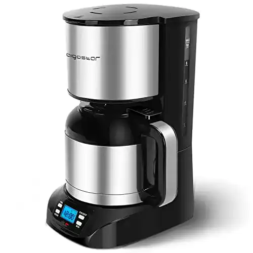 Kaffeemaschine mit Timer von Aigostar Bonnie in Edelstahl, 24 Stunden Programmierung