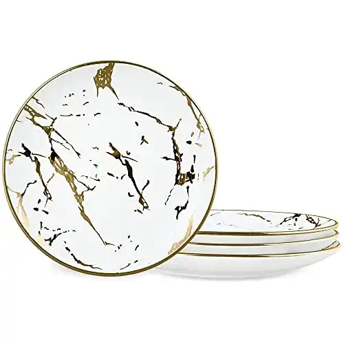Porzellan Teller Set von Fanquare, 25 cm, Gold Marmor, für 4 Personen