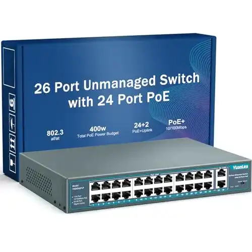 YuanLey 24-Port PoE Switch mit 2 Gigabit Uplink-Ports
