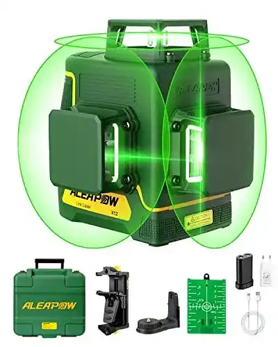 ALEAPOW Rotationslaser X12 mit 3×360° Kreuzlinien und grüne Laserlinie