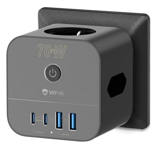 Steckdosenwürfel ohne Kabel Vefve 70 W USB C-Ladegerät mit 7 Anschlüssen