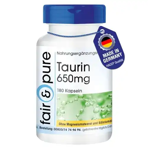 Taurin Kapseln 650mg ohne Magnesiumstearat, vegan, 180 Stück