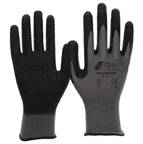 Arbeitshandschuhe Nitras Nylotex 3520 Nylon-Latex, 12 Paar in Grau/Schwarz