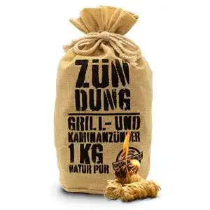 Grillanzünder aus 100% nachhaltiger Holzwolle, 1 kg im Jutesack