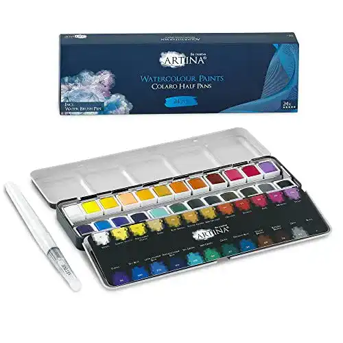Aquarellfarben Artina Colaro Farbkasten 24 Set mit Wassertankpinsel