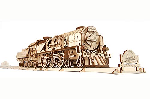 Ugears V-Express Dampfzug mit Tender 3D Holzmodell zum Zusammenbauen