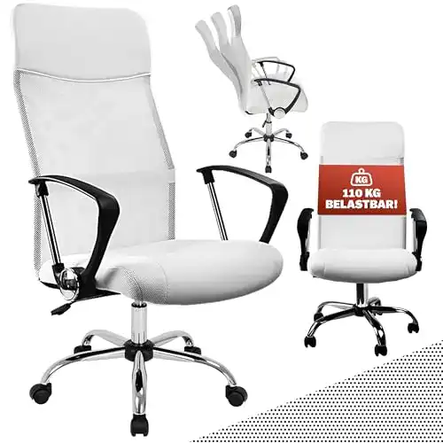 Bürostuhl Weiß Casaria – Ergonomischer Schreibtischstuhl mit Wippfunktion