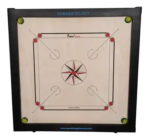 Carrom-Board Tabakh T Precise Select mit Münzen und Schläger